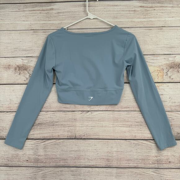 Gymshark Crop Long Sleeve Top Womens XS Blue Athleisure Workout Yoga - Picture 2 of 8